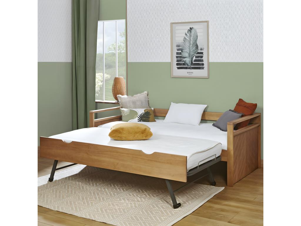Pull-out daybed with 90x190 cm mattress, solid wood, Nobellea NVVW65172