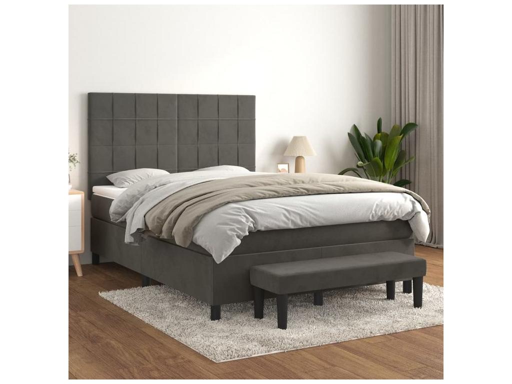 Dekonao bed base and mattress, Dark Grey 140x200 Velvet VUKI41480