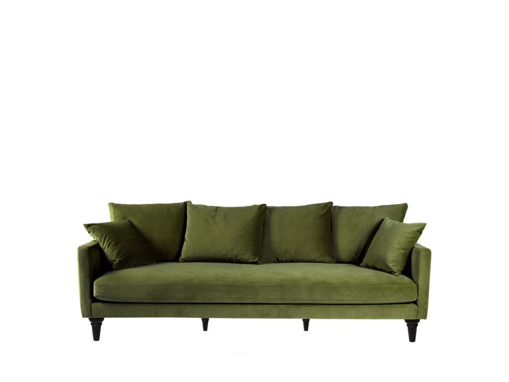 Dekonao - 4-seater velvet sofa with turned legs - Olive green UNTG26880
