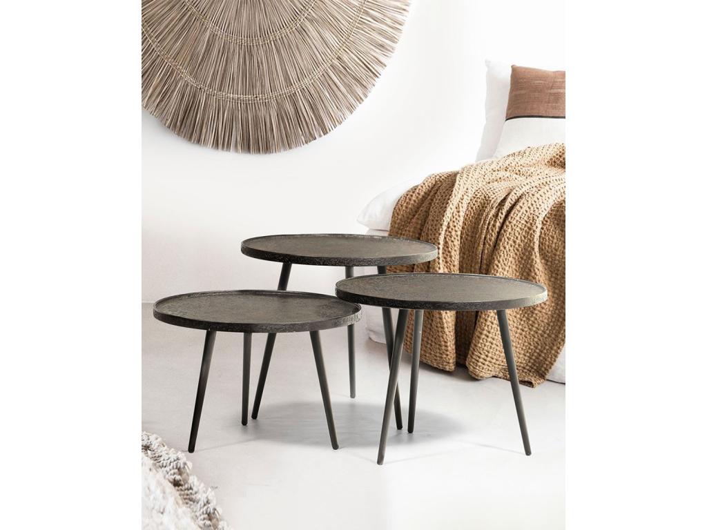 Dekonao - Round nesting coffee table in black metal KXOM33067
