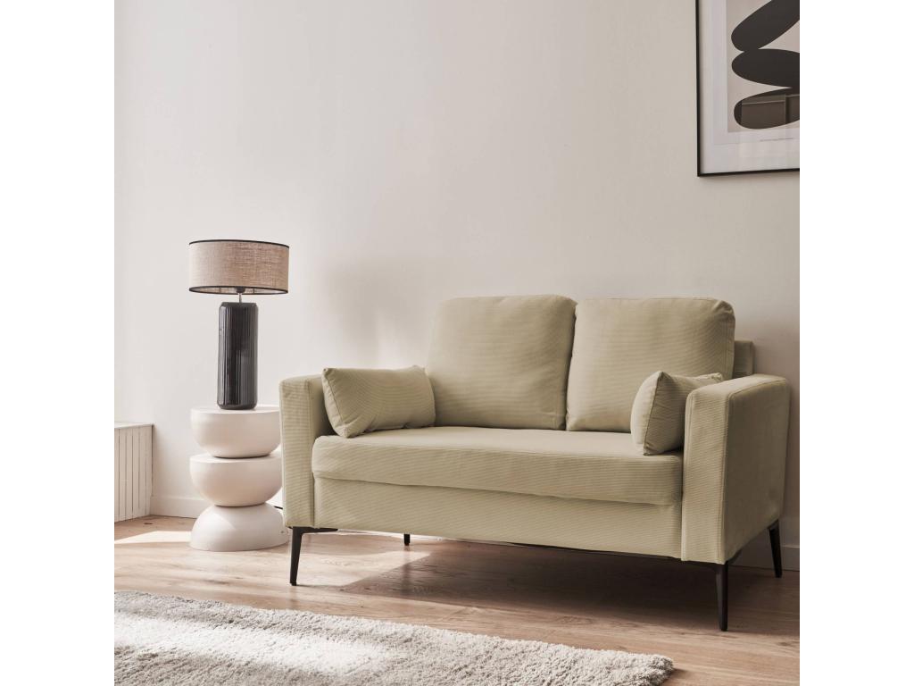Beige corduroy sofa - Nobellea - Fixed 2-seater sofa with straight legs and metal legs MTPS85546