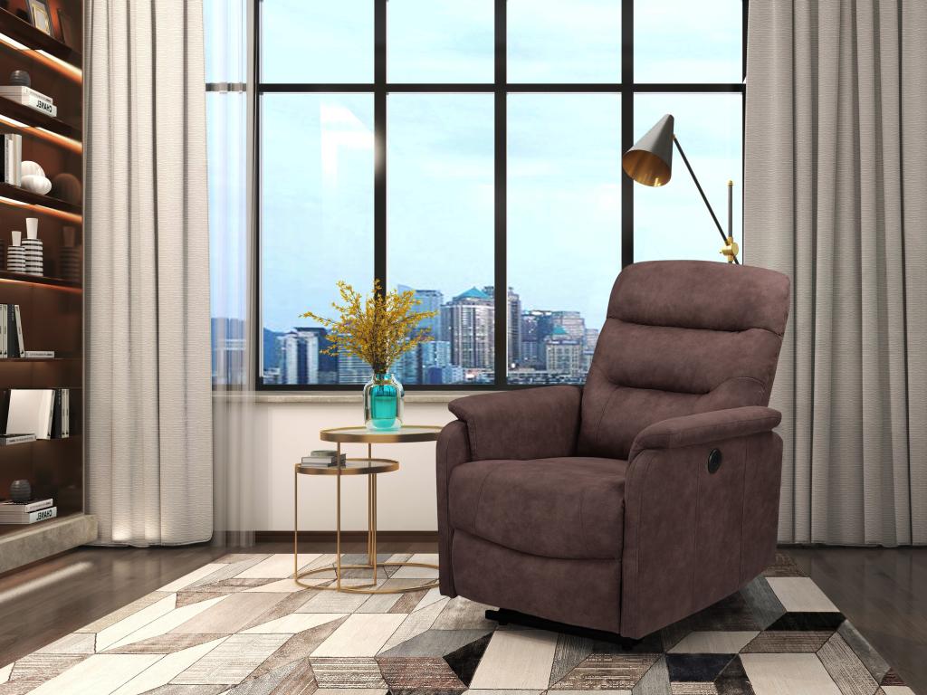 Coullon - Electric reclining armchair in dark brown microfiber RYBH97336