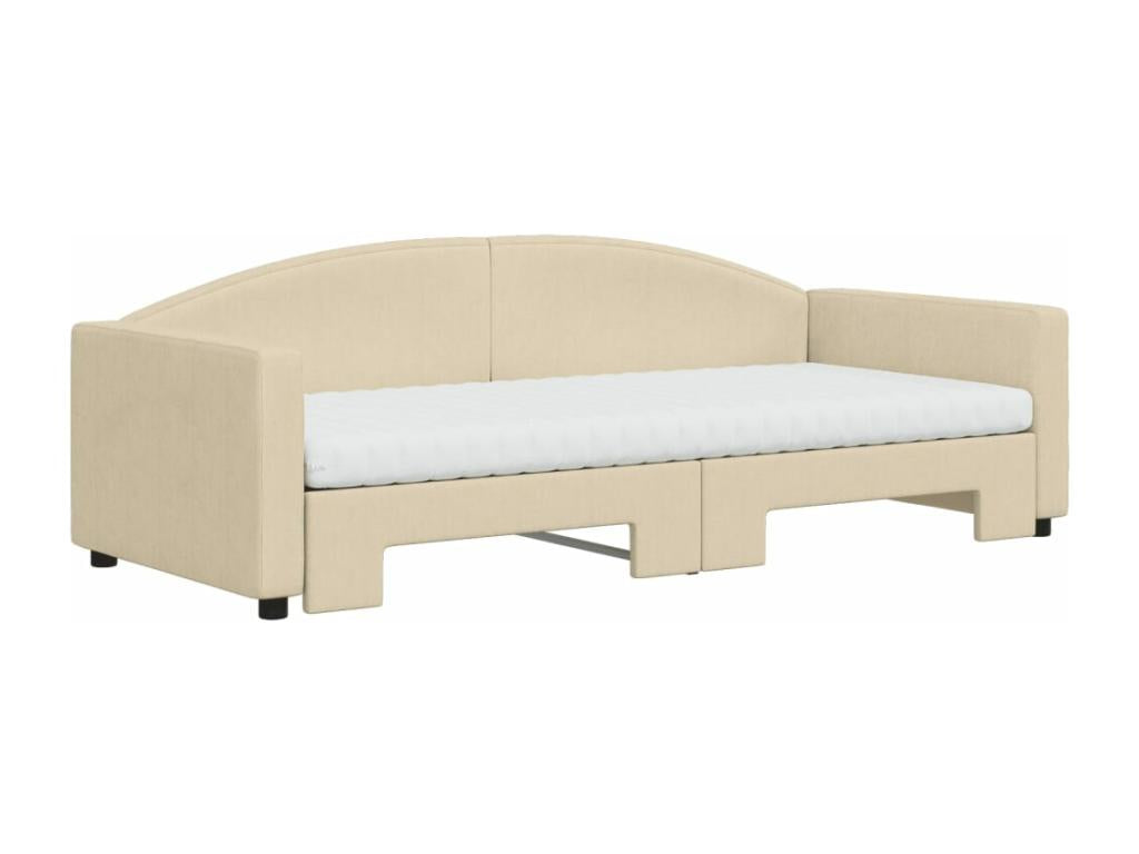 Daybed with pull-out bed and cream mattress 90x200 cm fabric RCQS86051