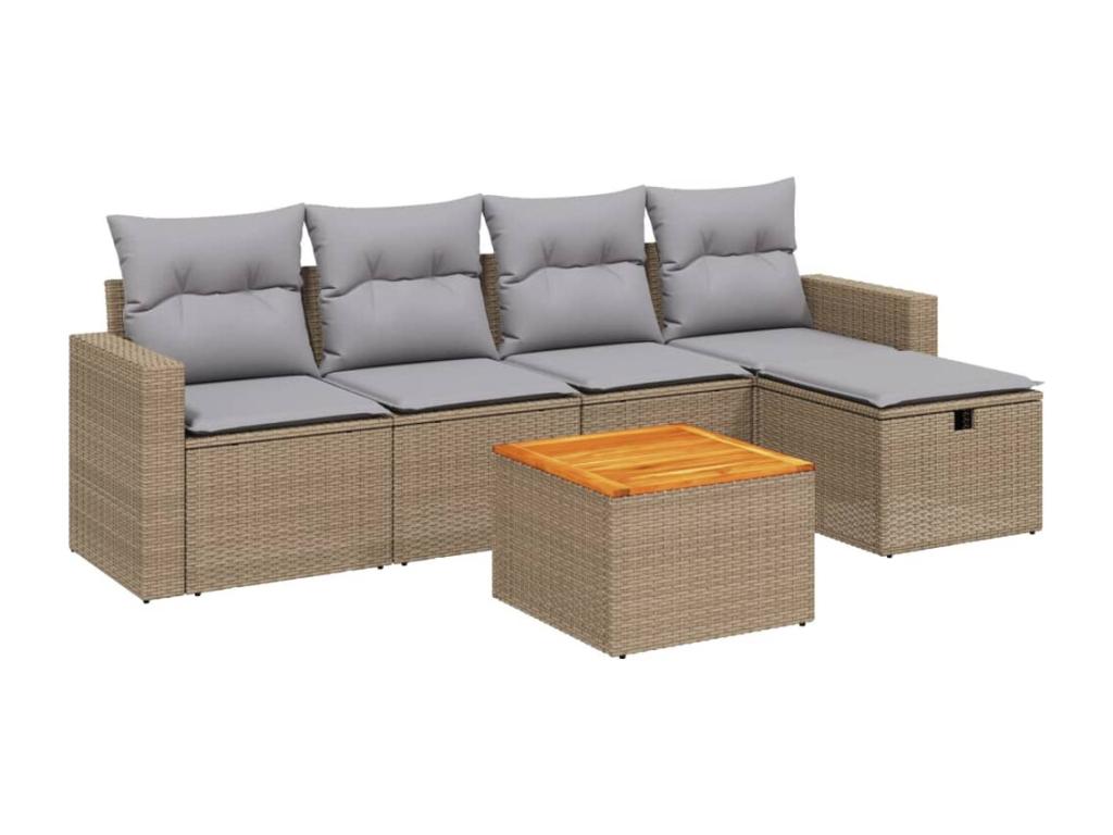 Garden furniture set with cushions, 6 pieces, meNobellea beige woven resin WUBB88830