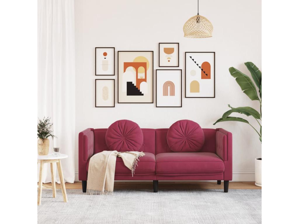 2-seater sofa with cushions, burgundy red velvet, JPDY59767