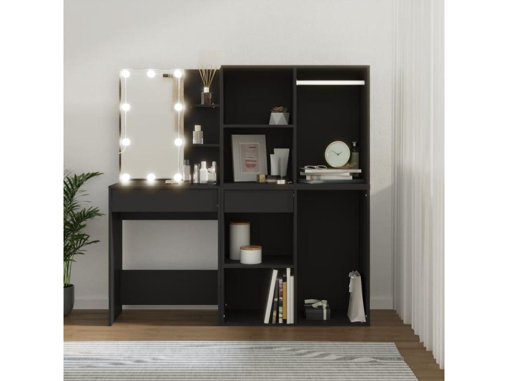 LED dressing table with black engineered wood cabinets IEGZ10984