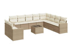 11-piece garden furniture set with beige cushions, woven resin FDBD10153