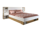 Bed with bedside tables and storage 160x200 cm - White and natural color - Slatted base and mattress - Nobellea WWLQ88518