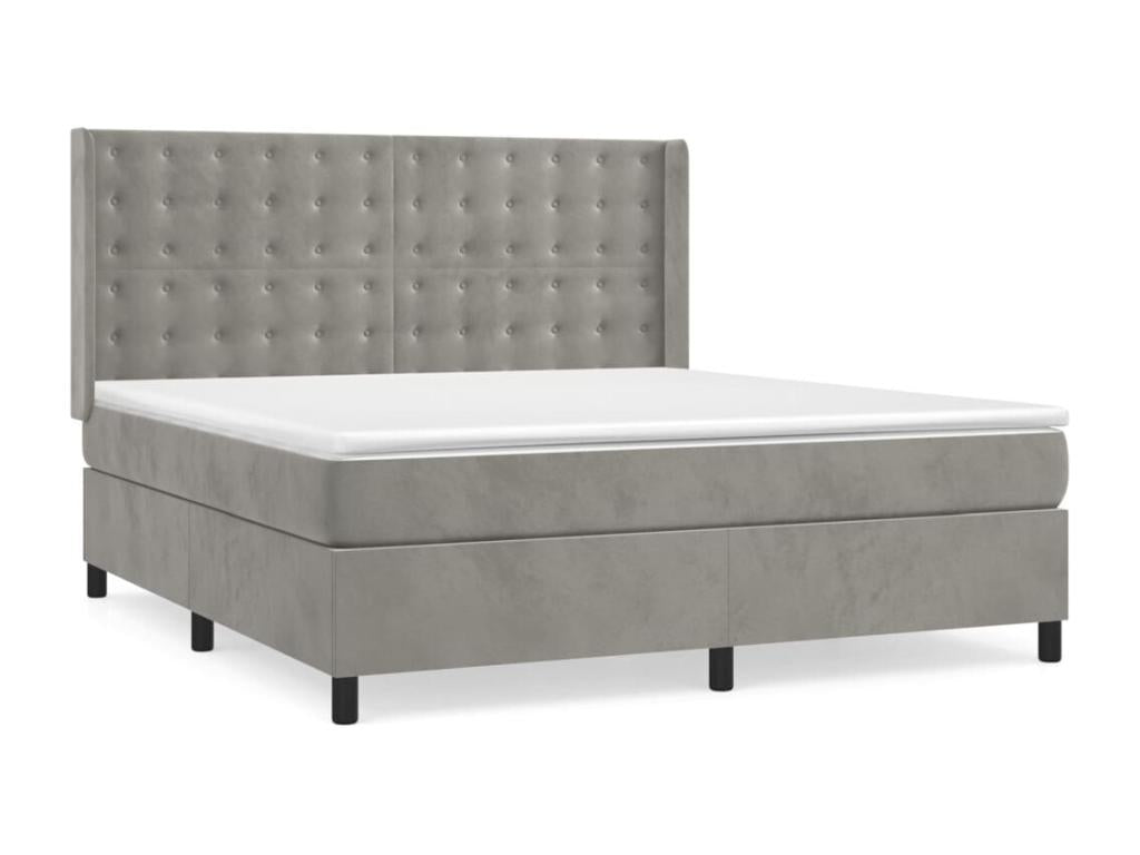 Upholstered bed base and mattress, light grey, 180x200cm, velvet, FSJD70885