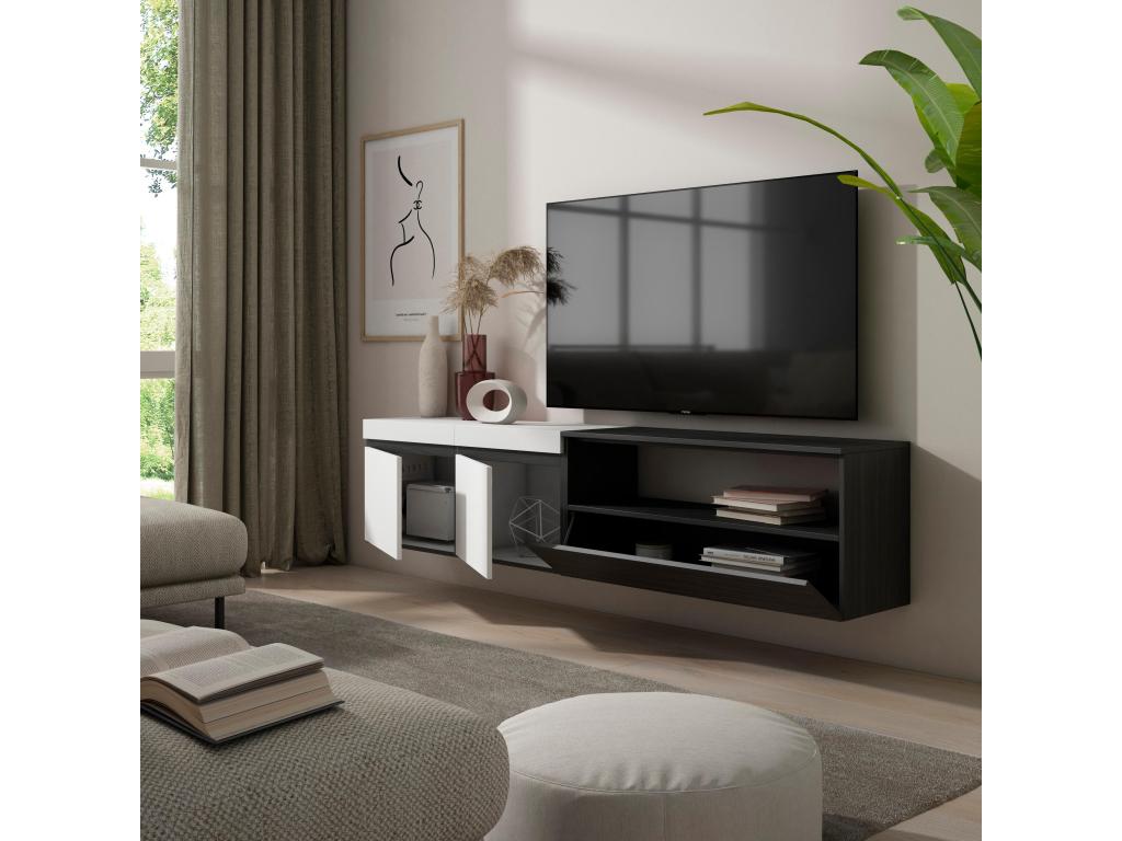 TV Stand/Bench 200x45x35cm For TVs up to 80" Wall Mounted White and Black EQEQ50775
