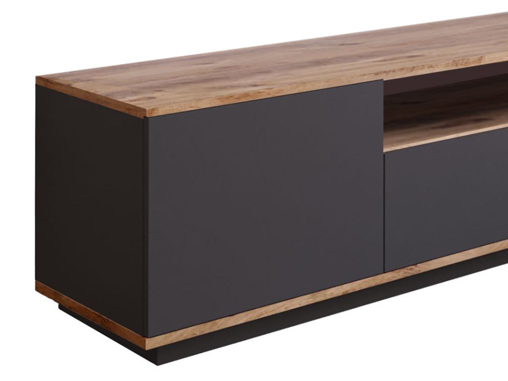 TV unit with 3 doors and 1 niche - Anthracite and natural - Dekonao RZHS56632