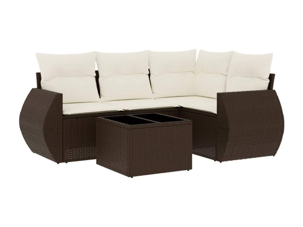 Garden furniture set with cushions, 5 pieces, brown woven resin, XXLK83975