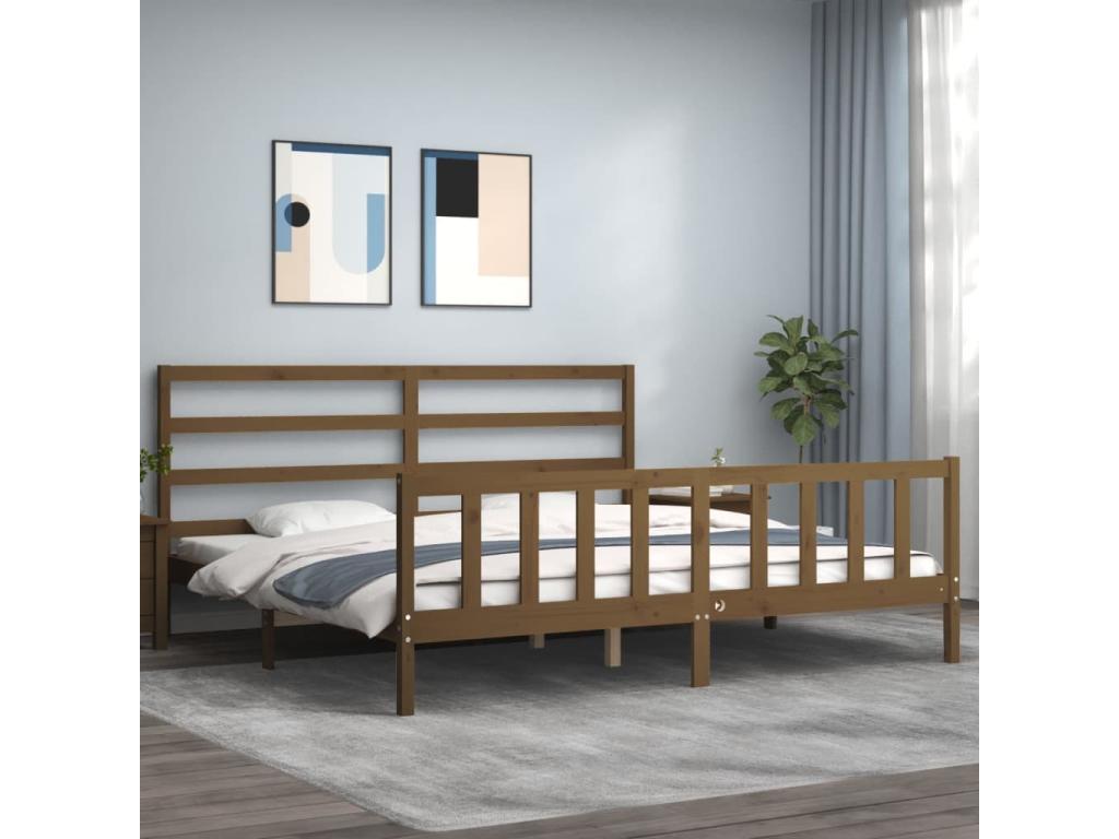 Bed frame without mattress, honey brown, 200x200cm, solid pine wood, TUQQ99469