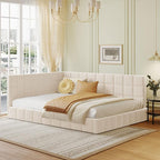 Upholstered bed 140x200 cm with headboard - Velvet - Sofa bed - Nobellea slatted base - Beige CXTJ40029