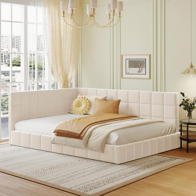 Upholstered bed 140x200 cm with headboard - Velvet - Sofa bed - Nobellea slatted base - Beige CXTJ40029