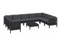 10-piece garden furniture set with cushions, black pine wood, CNYT72778