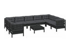 10-piece garden furniture set with cushions, black pine wood, CNYT72778