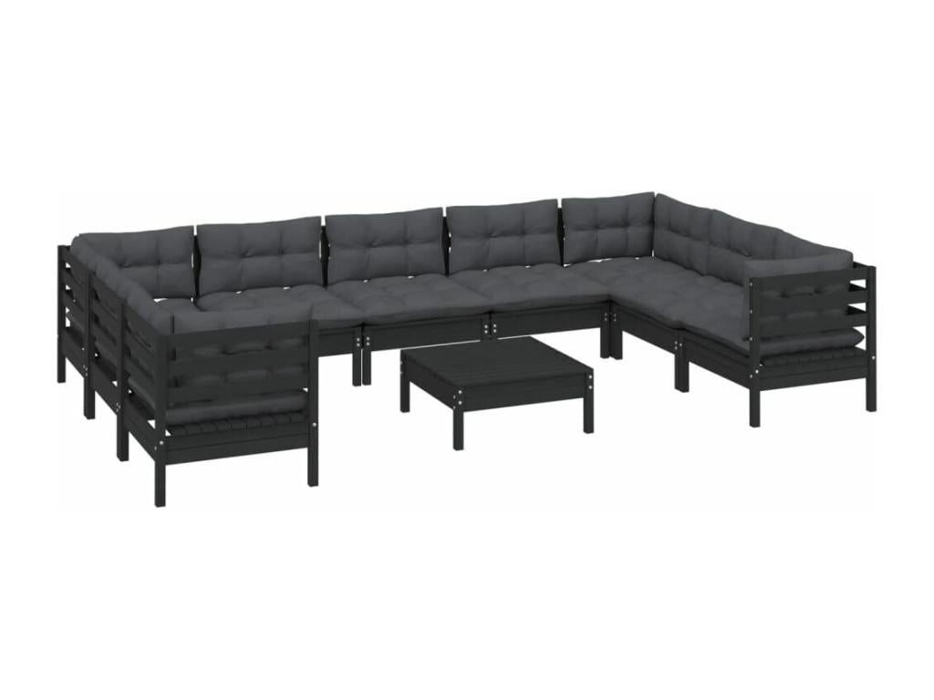 10-piece garden furniture set with cushions, black pine wood, CNYT72778