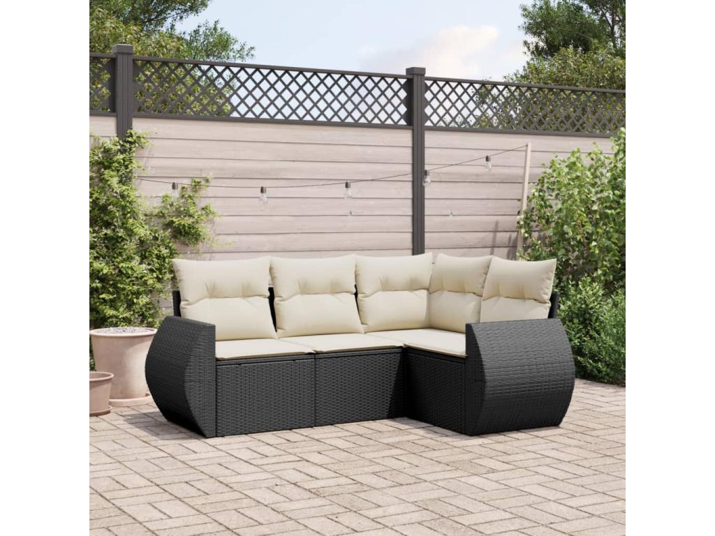 4-piece garden furniture set with cushions, black resin wicker WKBN71337