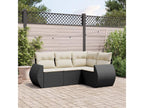 4-piece garden furniture set with cushions, black resin wicker WKBN71337