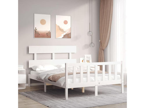 Bed frame without white mattress 140x190 cm solid pine wood CRUE58033