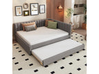 Upholstered daybed 140x200 cm - with pull-out bed 90x190 cm - velvet fabric - Grey QVYR48048