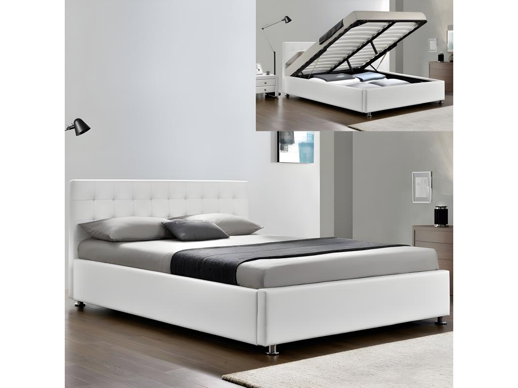 Complete Bed with Adjustable Slatted Base, Headboard, and Bed Frame by Nobellea - Colors - White - Sizes - 18 XFXD26855