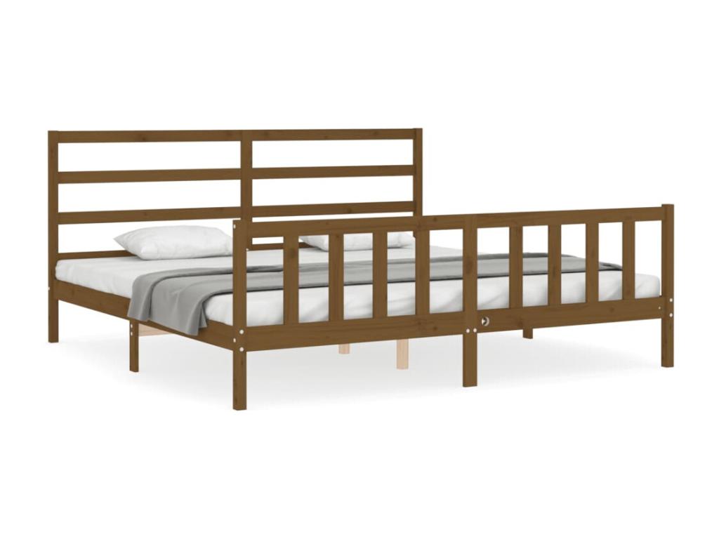 Bed frame without mattress, honey brown, 200x200cm, solid pine wood, TUQQ99469