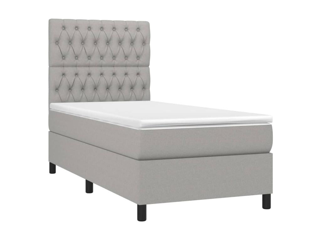 Upholstered bed base with mattress, light grey, 90x200 cm, fabric FCLE36233
