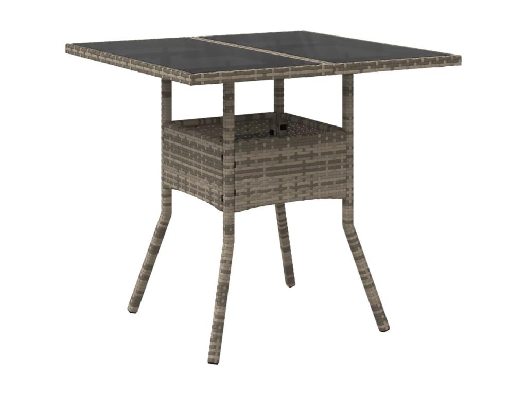 3-piece garden dining set with cushions, grey rattan and glass FYKD04267