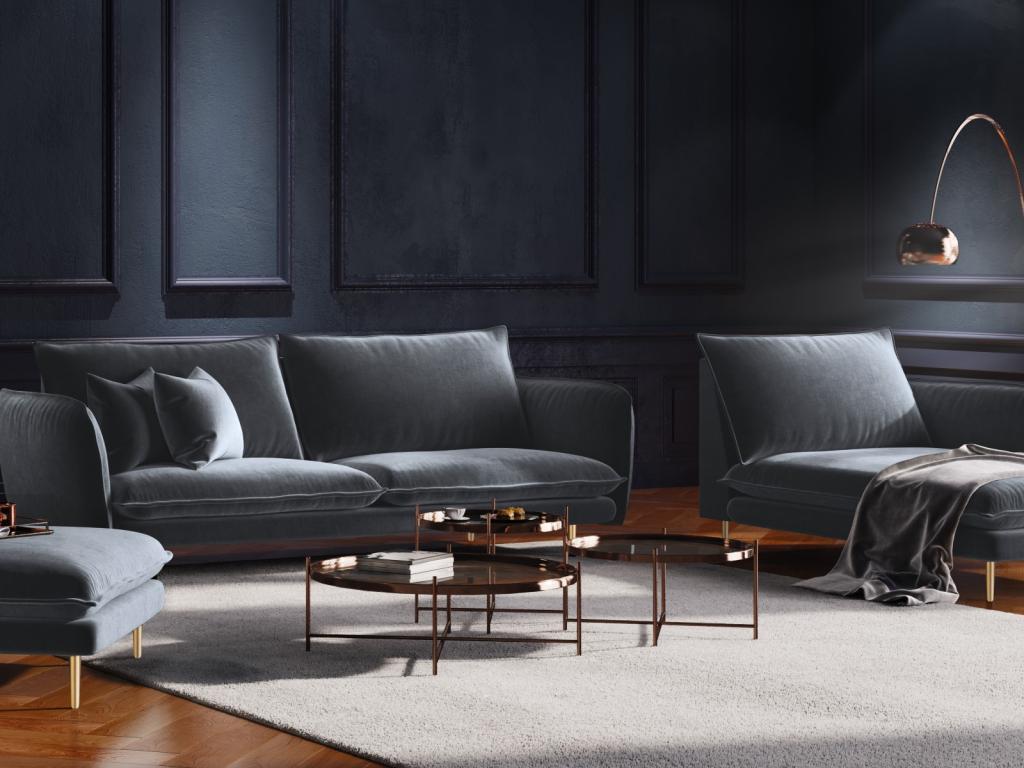 Dekonao - Dekonao right-facing chaise longue in blue-grey velvet - 170x110x95cm ZGAV75815