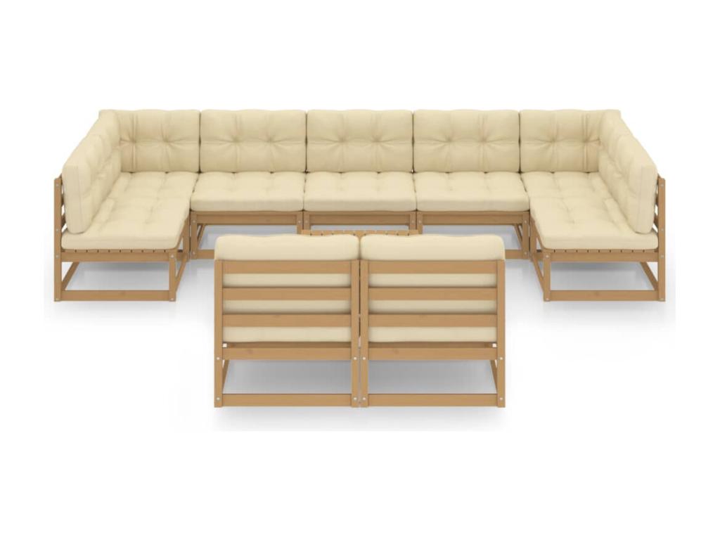 10-piece garden furniture set with cushions, honey brown, pine wood, UUPB34801