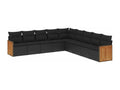 9-piece garden furniture set with cushions, black woven resin KFSJ69788