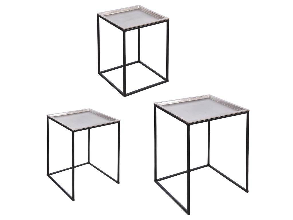 Set of 3 square tables with removable silver tops GSHM21121