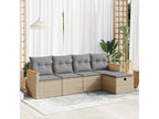 5-piece garden furniture set with cushions, beige woven resin VJBX03177
