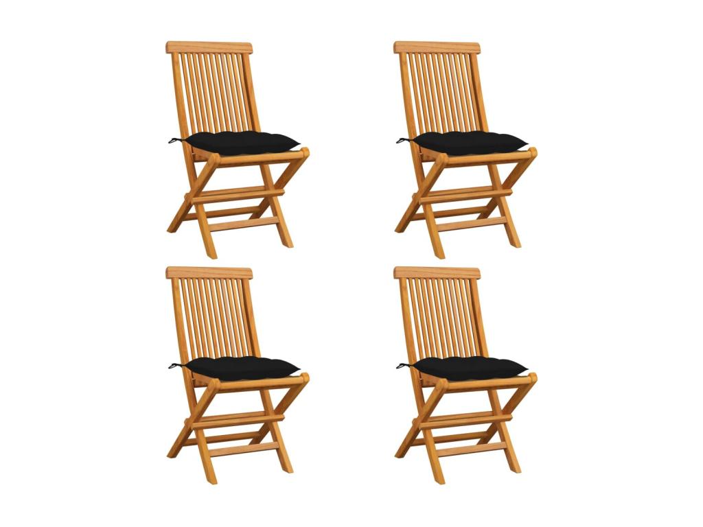 Garden chairs with black cushions, 4 pieces, solid teak wood MXBE97887