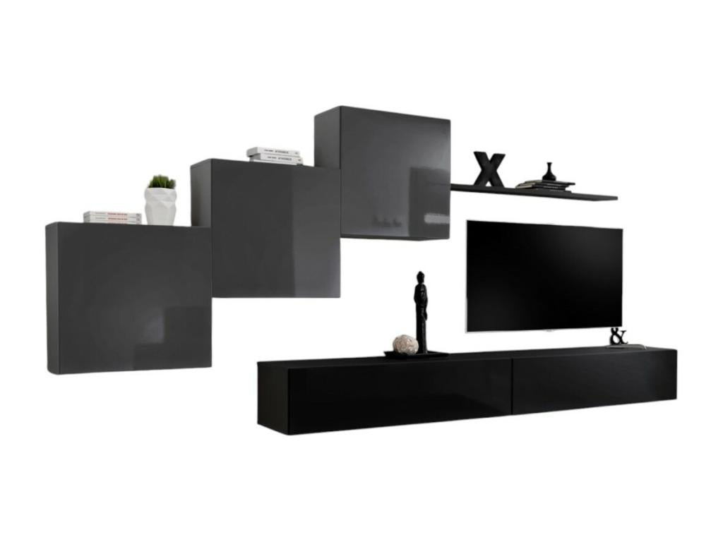 Nobellea X ​​wall-mounted living room furniture set in black and glossy grey. XDDY65043