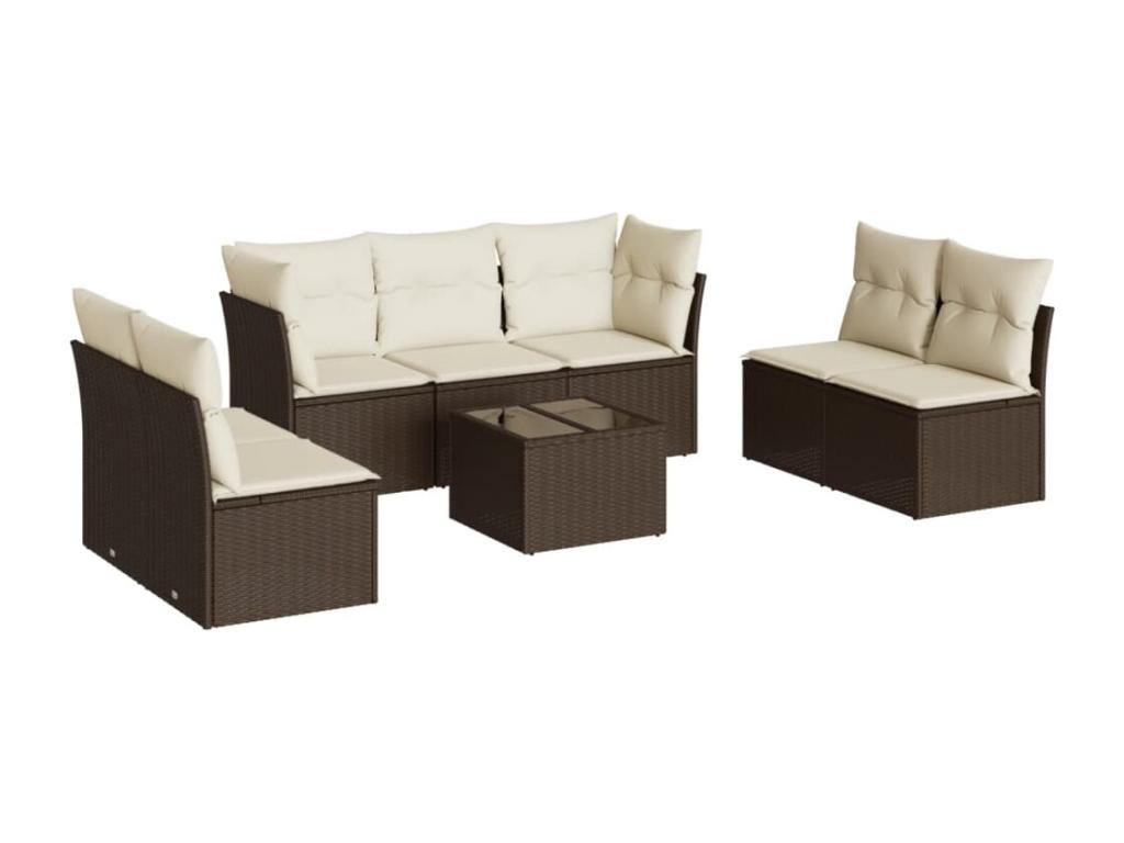8-piece garden furniture set with brown resin wicker cushions PLXO44494