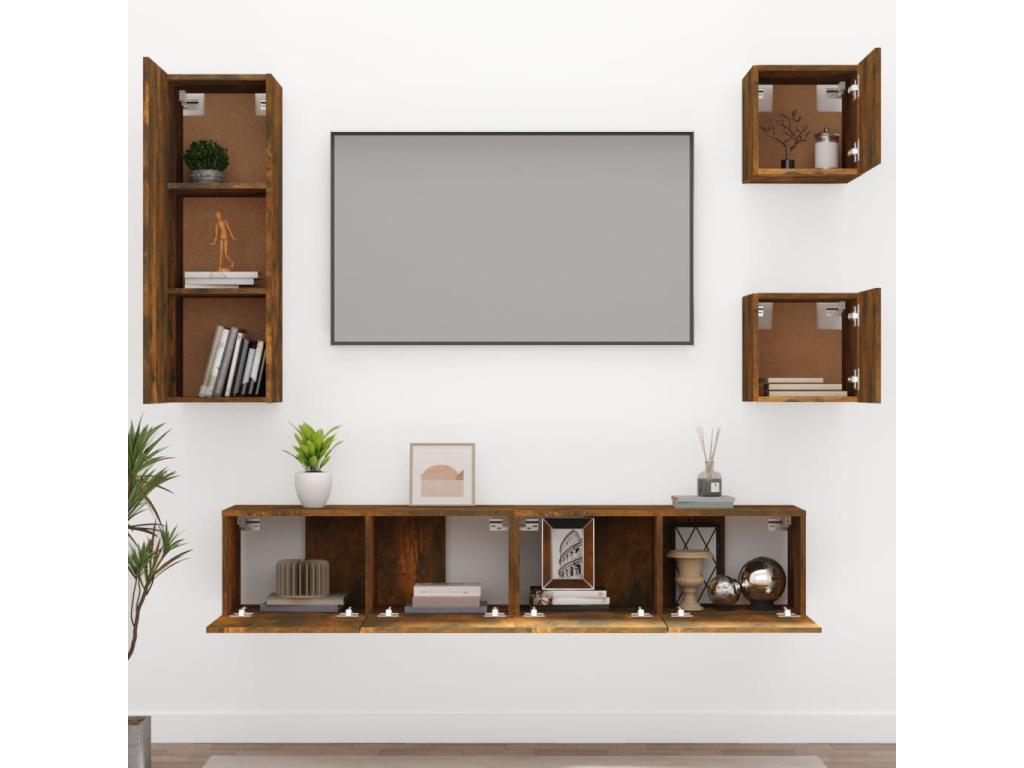 5-piece TV furniture set, smoked oak engineered wood, RZBK98351