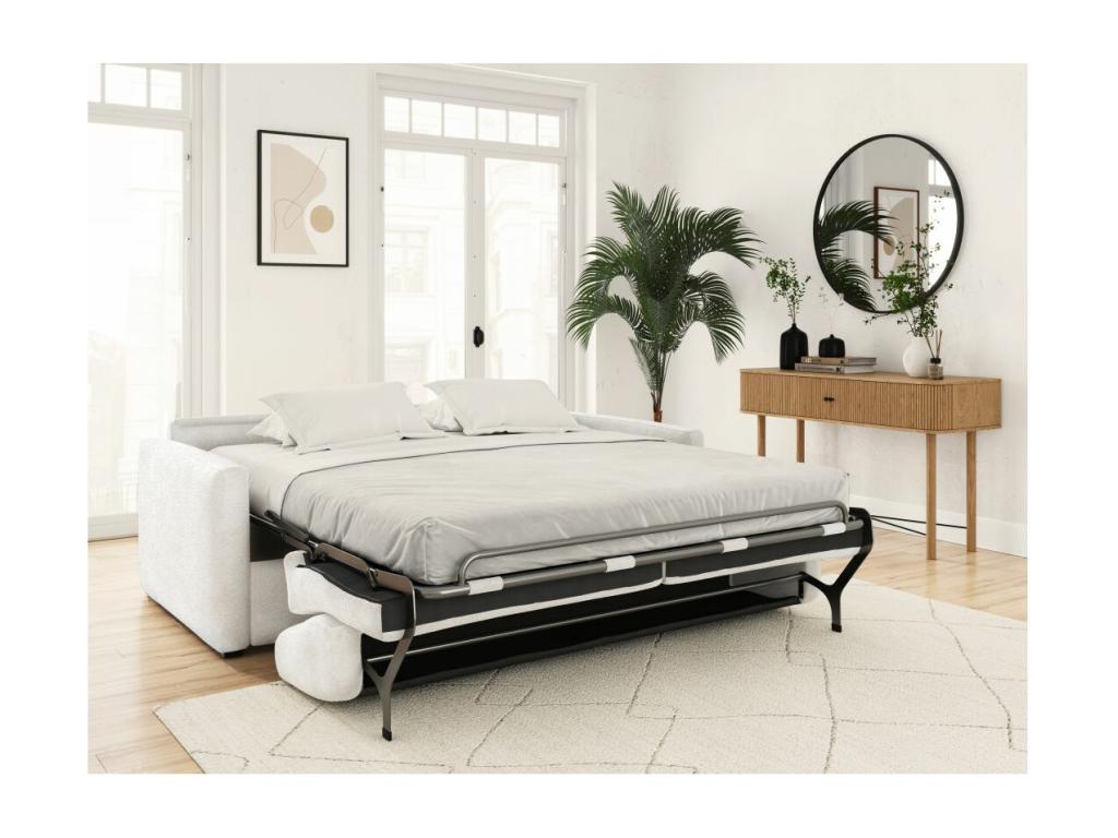 Dekonao Express Convertible Sofa 140x190cm in Bouclé Fabric - 13cm Thick Mattress - White HFUI21711
