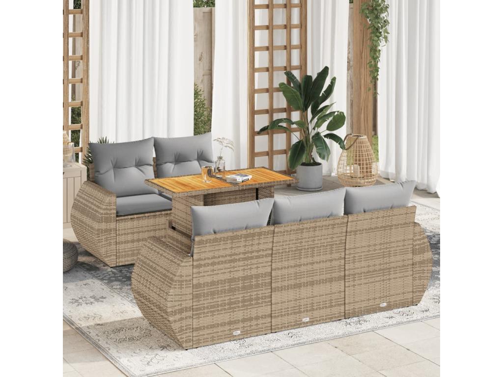 6-piece beige resin wicker garden furniture set with cushions BSYT89894