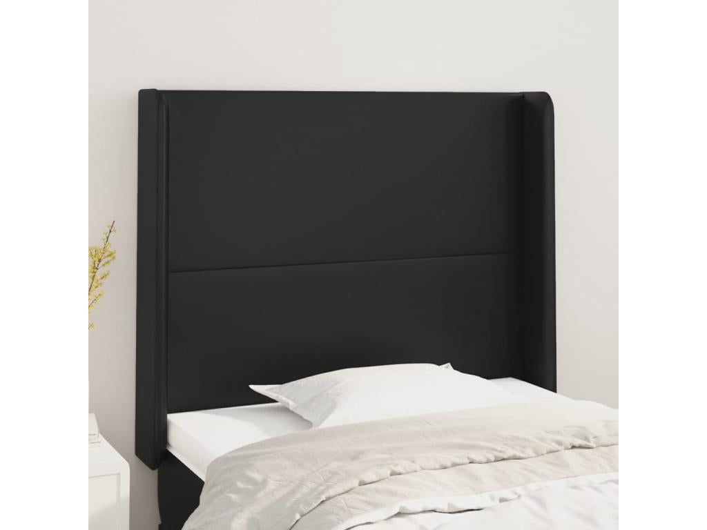 Headboard with wings, Black, 93x16x118/128 cm, Faux Leather, NBMG41412
