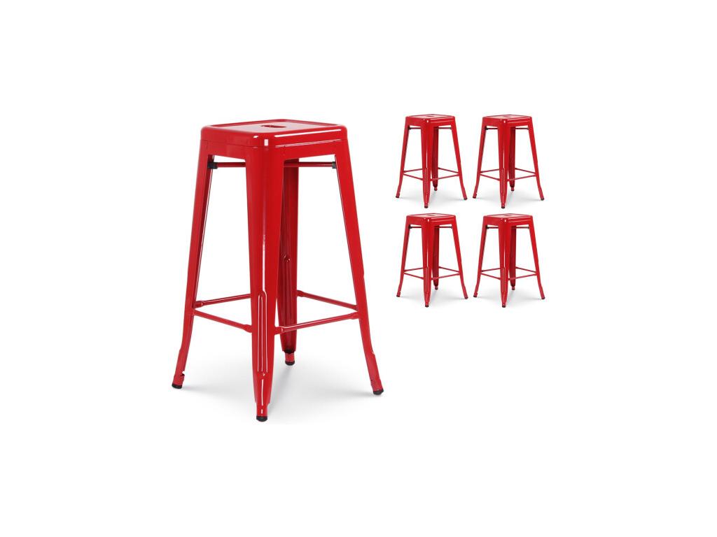 Set of 4 industrial-style glossy red metal bar stools - Backless - Height 66 cm DYMA03831