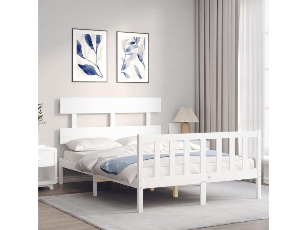 Bed frame without white mattress 140x190 cm solid pine wood CRUE58033