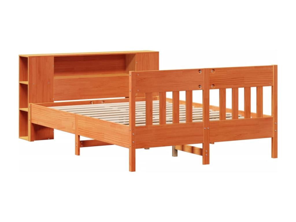 Bookshelf bed without mattress, brown wax finish, 120x200 cm, solid pine CXLI90993