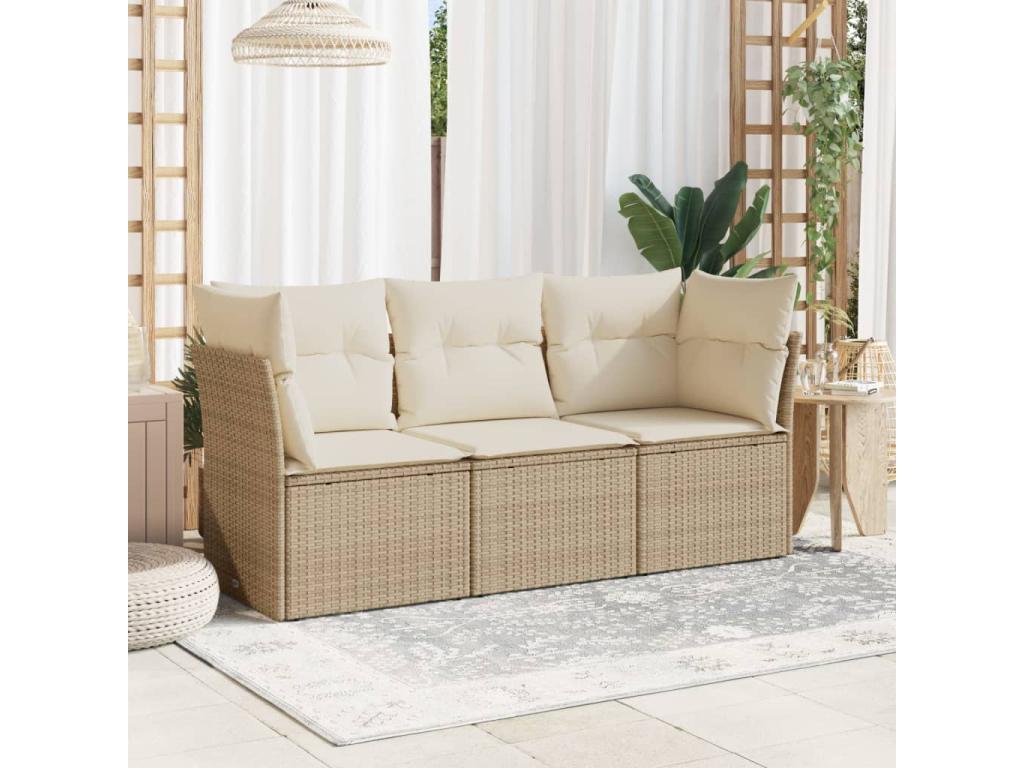 3-piece beige resin wicker garden furniture set with cushions IQRI32094