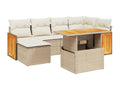 7-piece garden furniture set with cushions, beige wicker resin VPPH32321