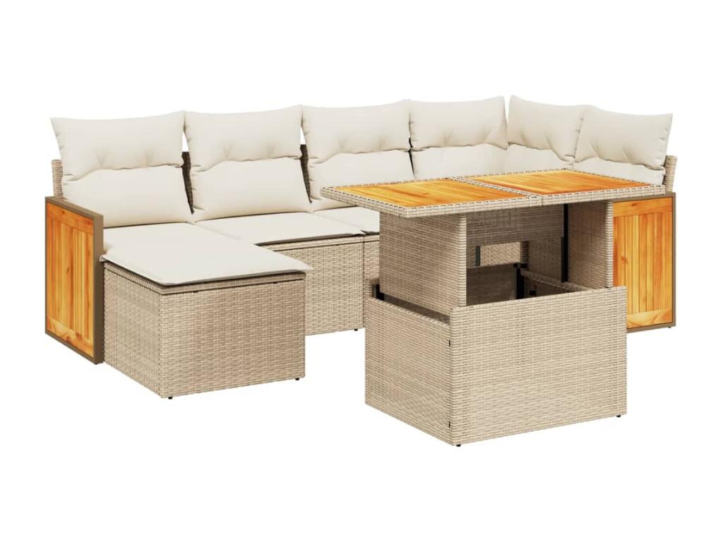 7-piece garden furniture set with cushions, beige wicker resin VPPH32321