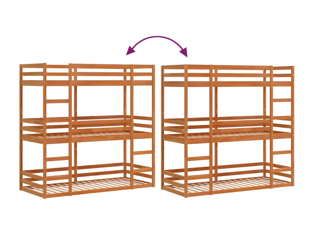 Triple bunk bed, wax brown, 90x190 cm, solid pine wood, QKUG95402