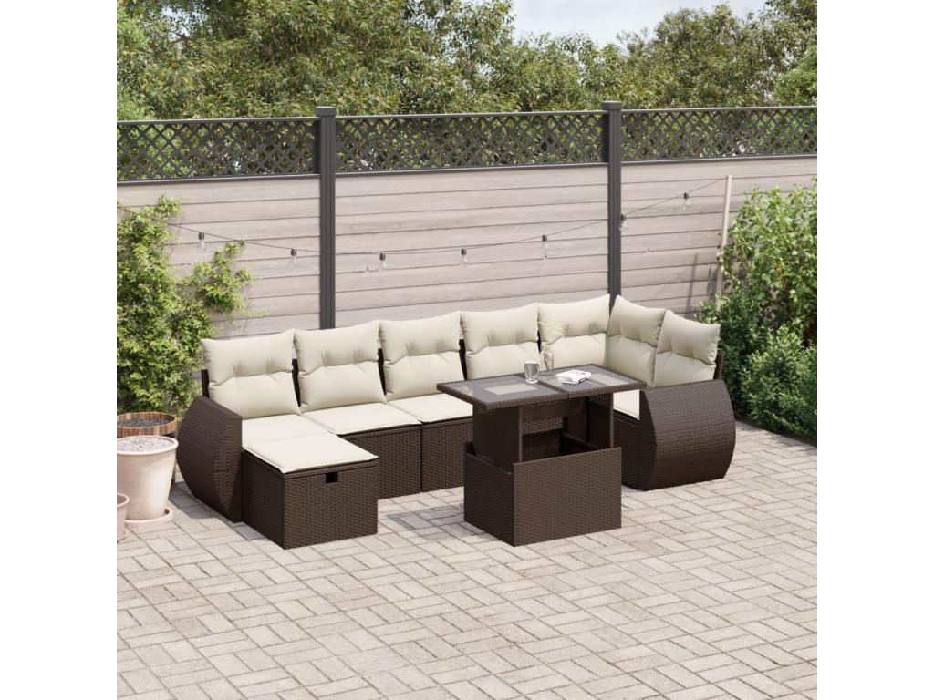 8-piece garden furniture set with brown resin wicker cushions HMFZ93028
